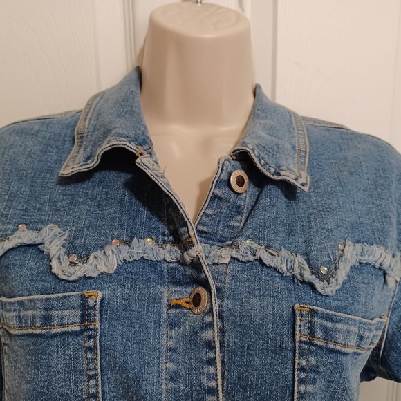 Vintage Carolina Blues Denim Shirt XL Raw Edges Button Down Short Sleeve Western - Picture 10 of 12
